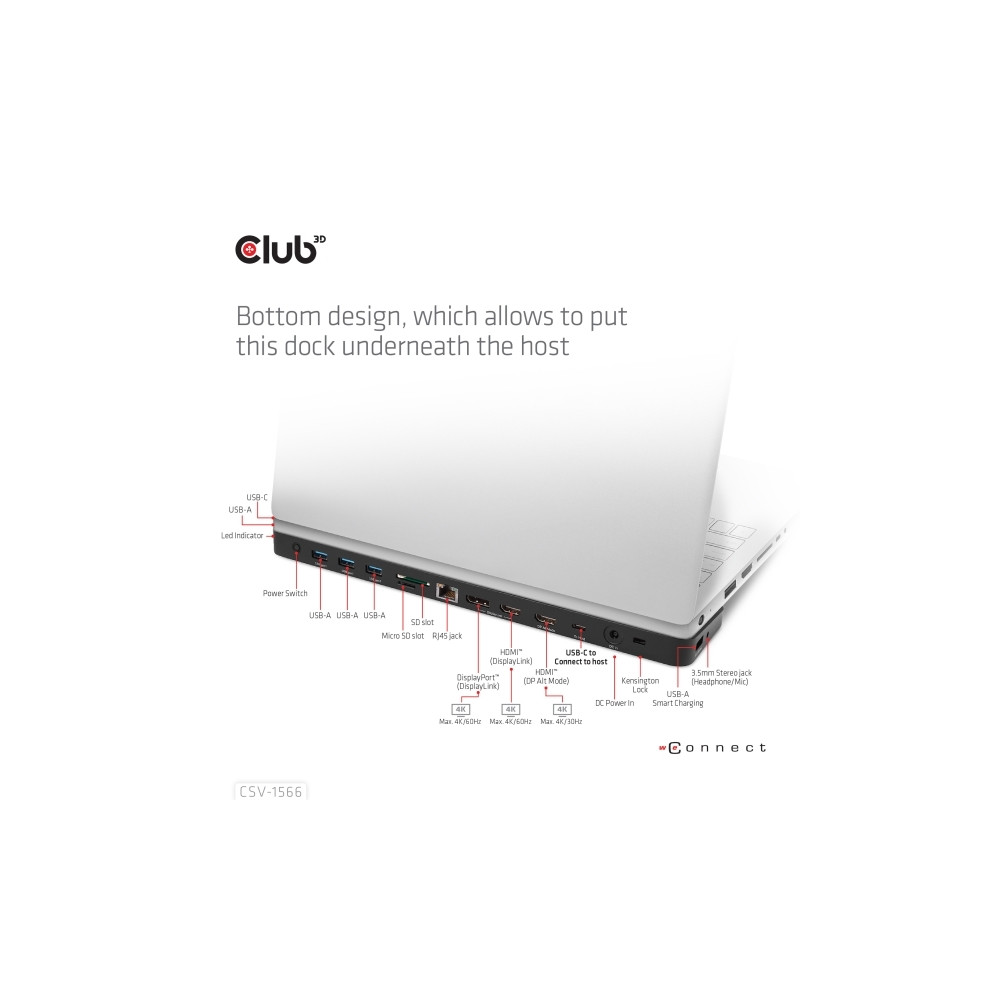 Produktbild för Club 3D - dockningsstation - USB-C - 2 x HDMI, DP - 1GbE