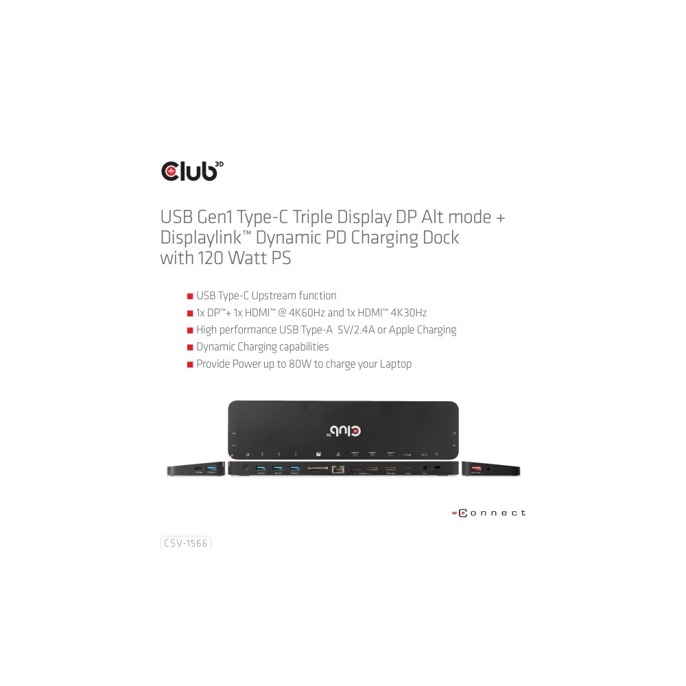 Produktbild för Club 3D - dockningsstation - USB-C - 2 x HDMI, DP - 1GbE