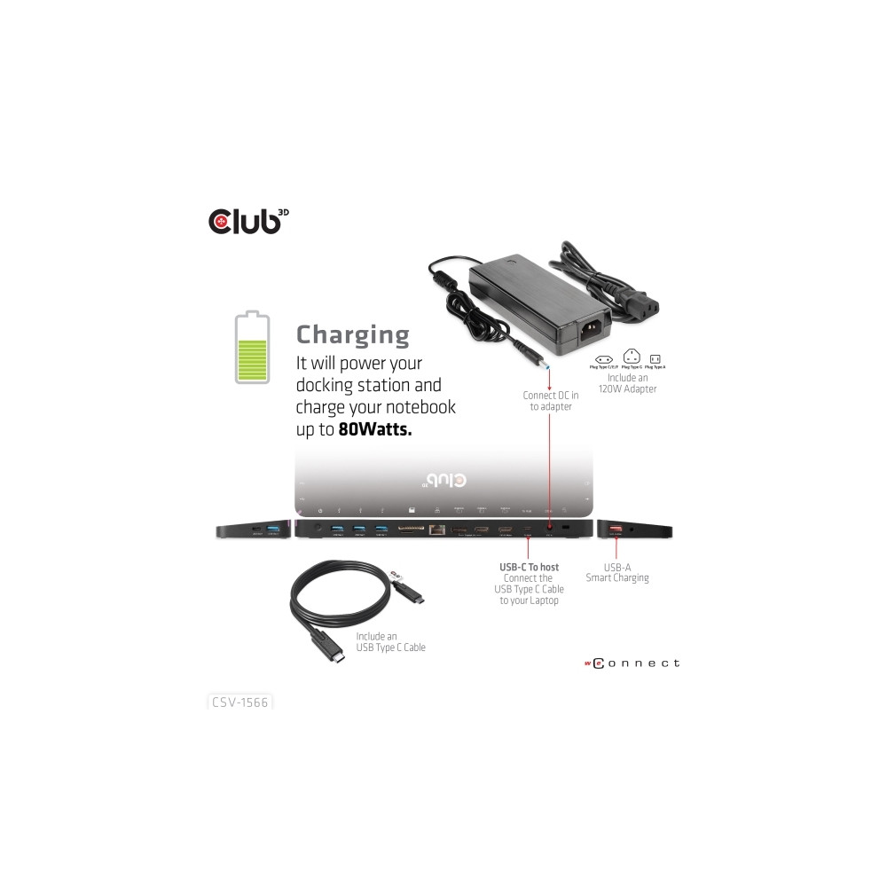 Produktbild för Club 3D - dockningsstation - USB-C - 2 x HDMI, DP - 1GbE