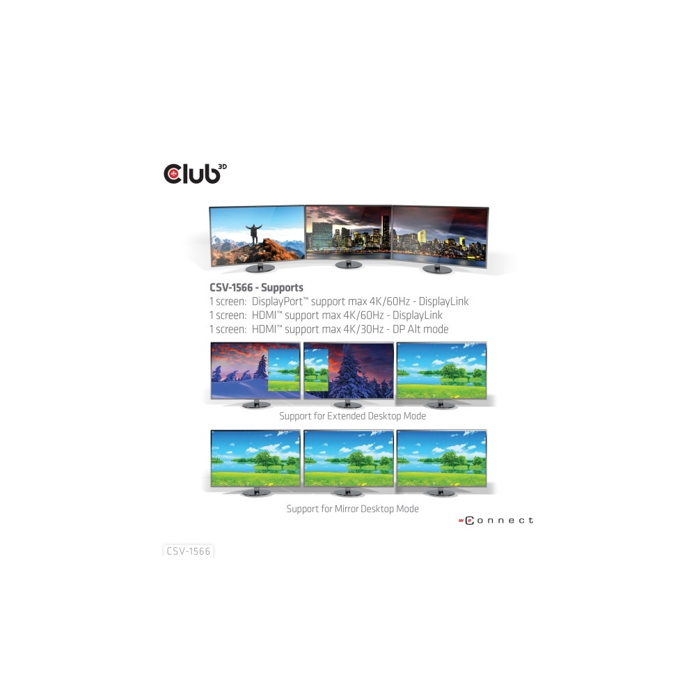 Produktbild för Club 3D - dockningsstation - USB-C - 2 x HDMI, DP - 1GbE