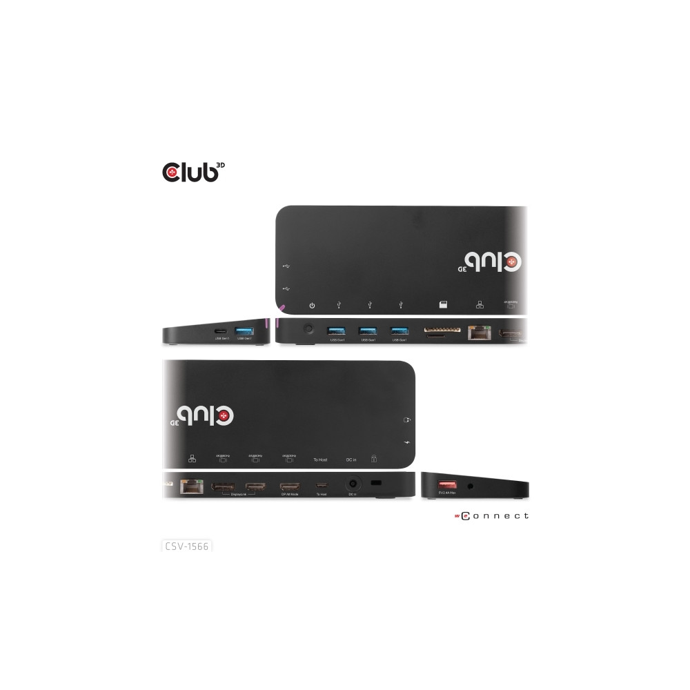 Produktbild för Club 3D - dockningsstation - USB-C - 2 x HDMI, DP - 1GbE