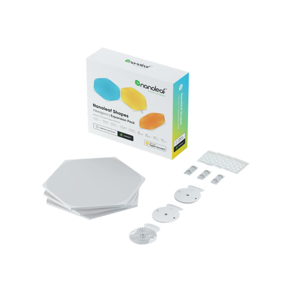 Produktbild för Nanoleaf Shapes Expansion pack - trådlös belysningsuppsättning - LED x 3 - 16 miljoner färger - 1200-6500 K - sexhörning