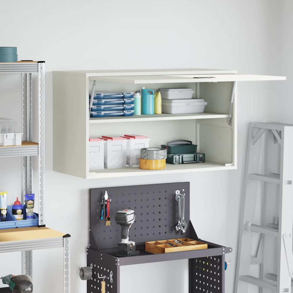 Produktbild för Vägghylla för garage Vit 90 x 40 x 53 cm Pulverlackerad stål