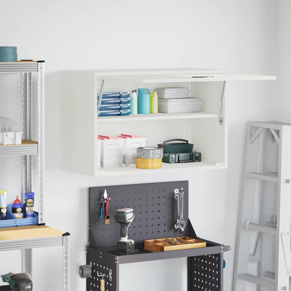 Produktbild för Vägghylla för garage Vit 80 x 40 x 53 cm Pulverlackerad stål