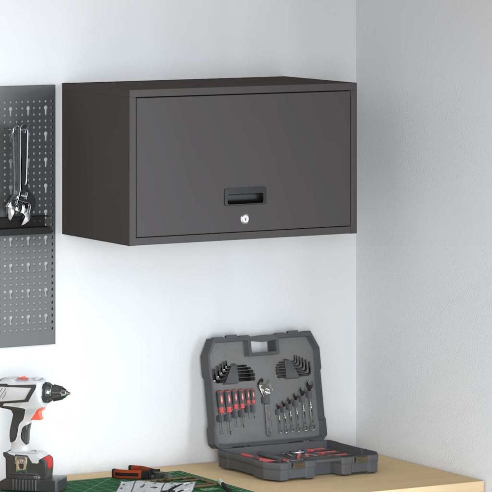 Produktbild för Vägghylla för garage Svart 60 x 33 x 35 cm Pulverlackerad stål