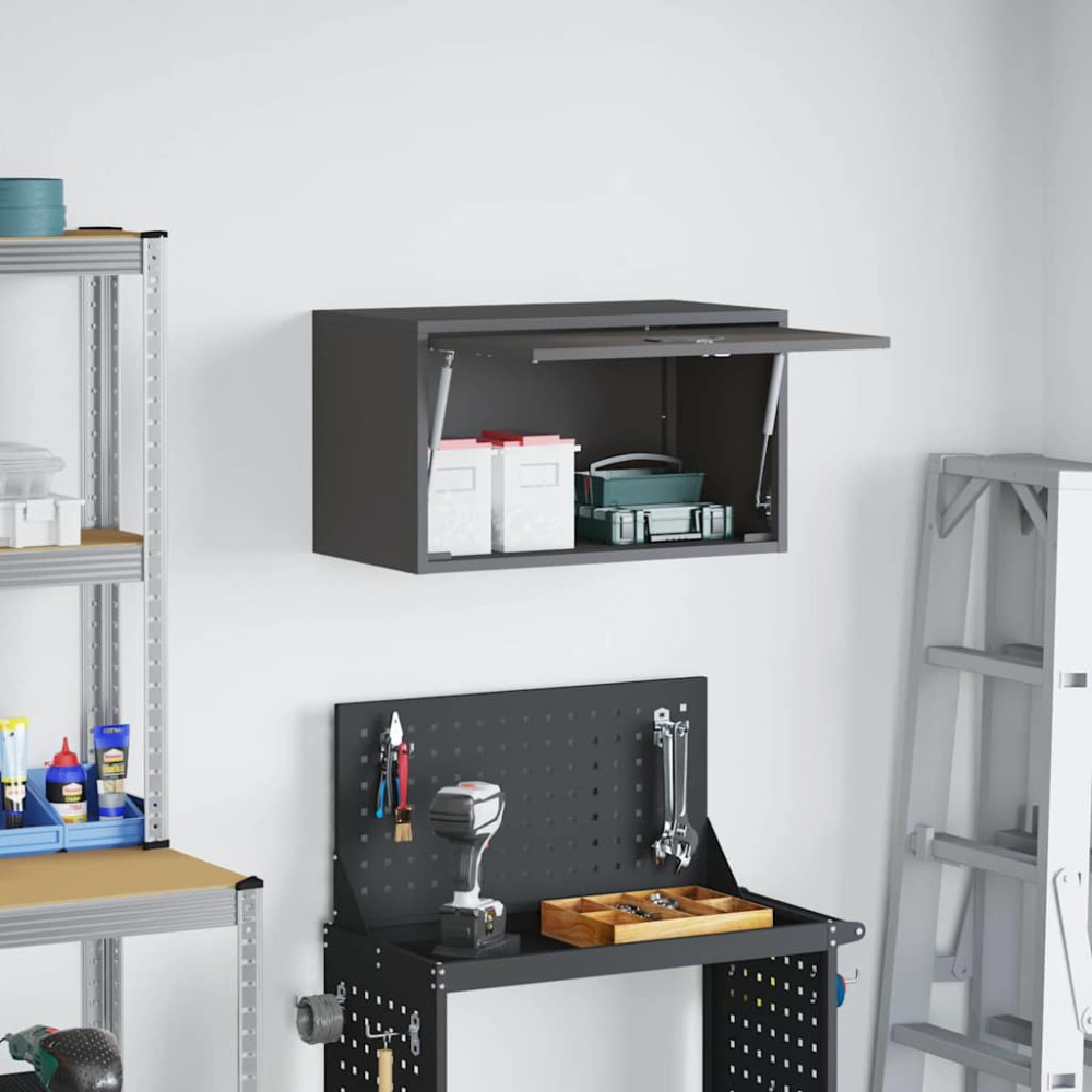 Produktbild för Vägghylla för garage Svart 60 x 33 x 35 cm Pulverlackerad stål