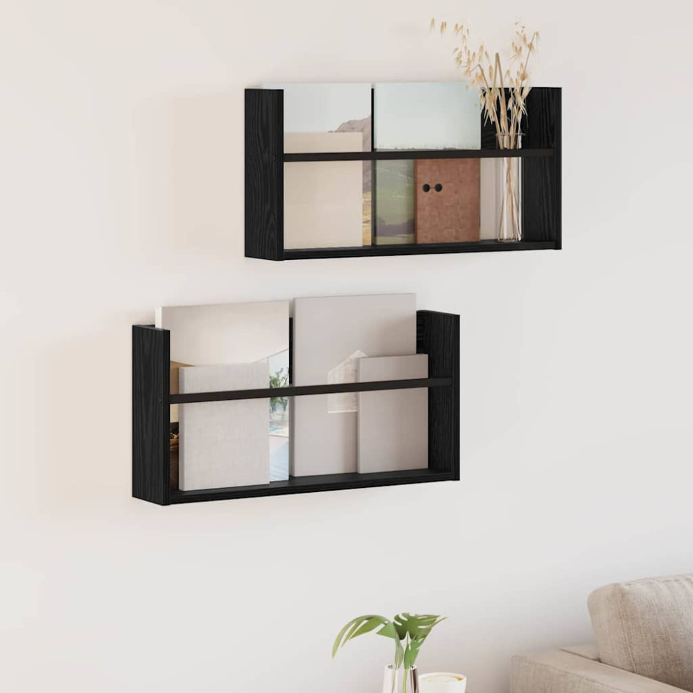 Produktbild för Tidningshylla 2 pcs Svart Ek 60 x 12 x 30 cm Konstruerat trä