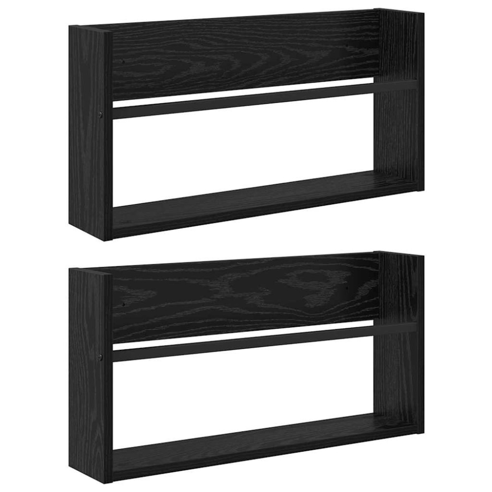 Produktbild för Tidningshylla 2 pcs Svart Ek 60 x 12 x 30 cm Konstruerat trä