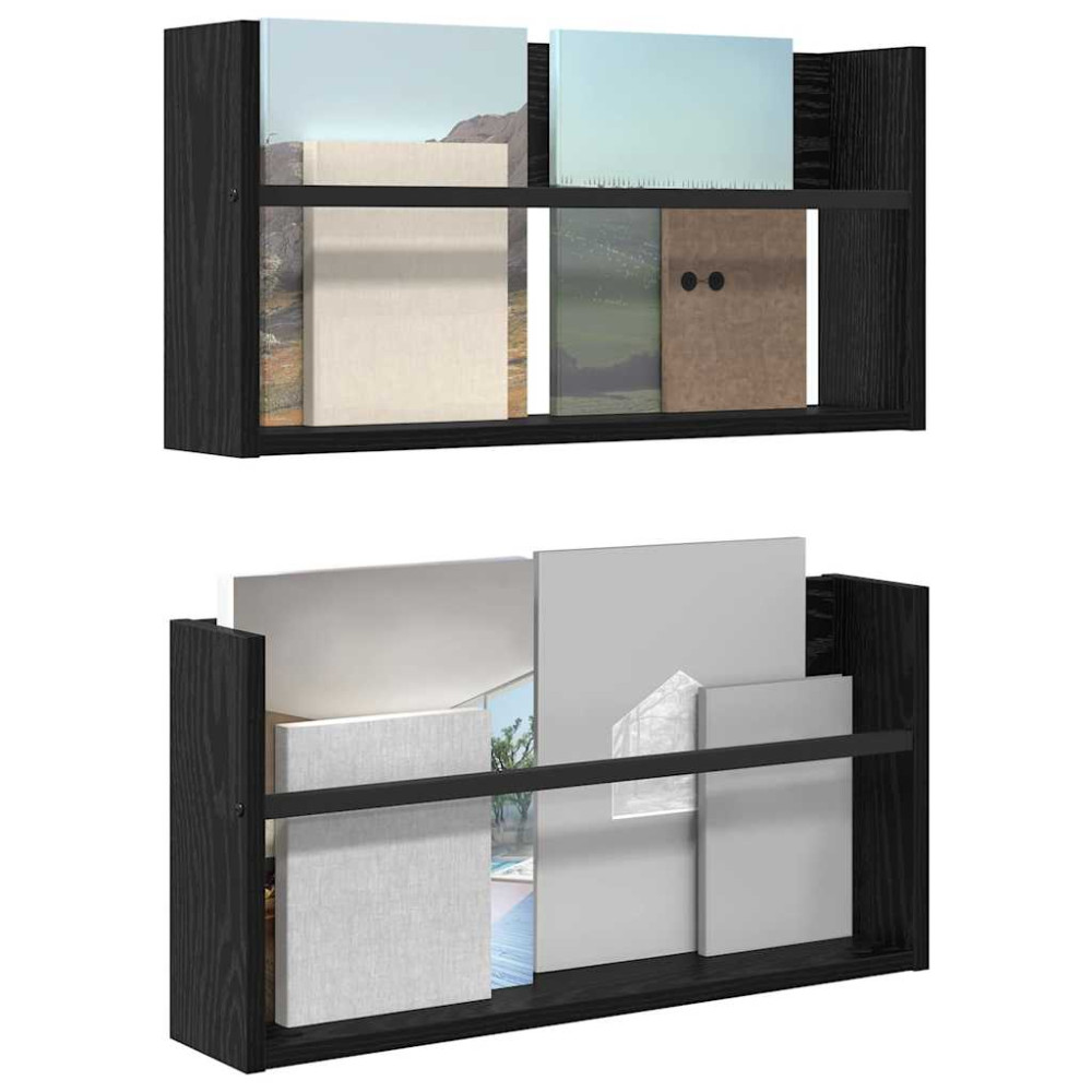Produktbild för Tidningshylla 2 pcs Svart Ek 60 x 12 x 30 cm Konstruerat trä