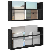 Produktbild för Tidningshylla 2 pcs Svart Ek 60 x 12 x 30 cm Konstruerat trä