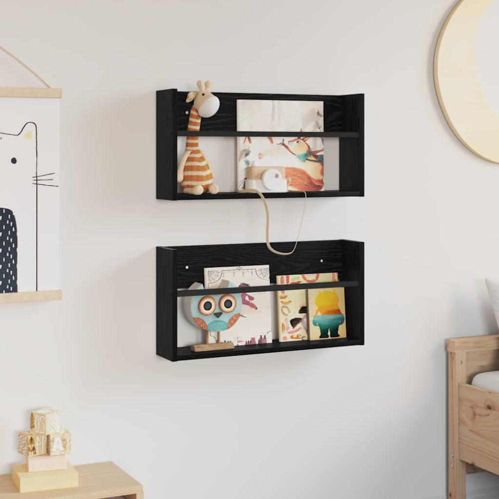 Produktbild för Tidningshylla 2 pcs Svart Ek 60 x 12 x 30 cm Konstruerat trä