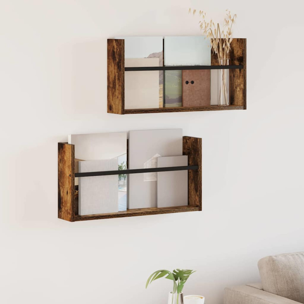 Produktbild för Tidningshylla 2 pcs Rökt ek 60 x 12 x 30 cm Konstruerat trä