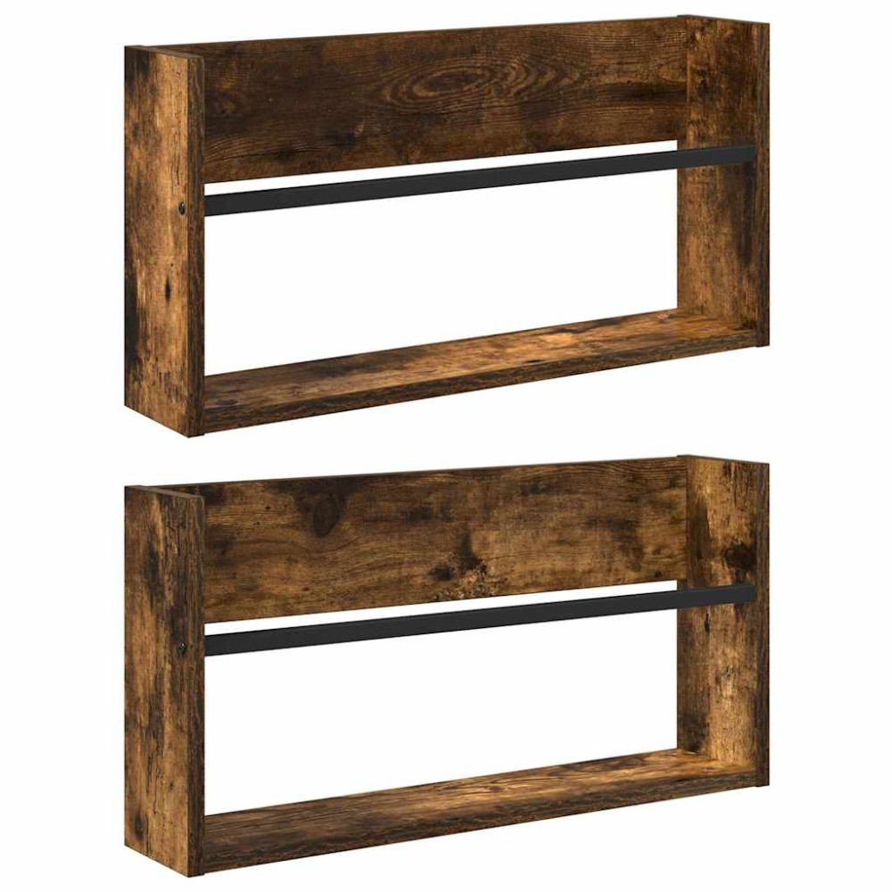 Produktbild för Tidningshylla 2 pcs Rökt ek 60 x 12 x 30 cm Konstruerat trä