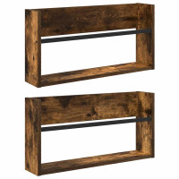 Produktbild för Tidningshylla 2 pcs Rökt ek 60 x 12 x 30 cm Konstruerat trä