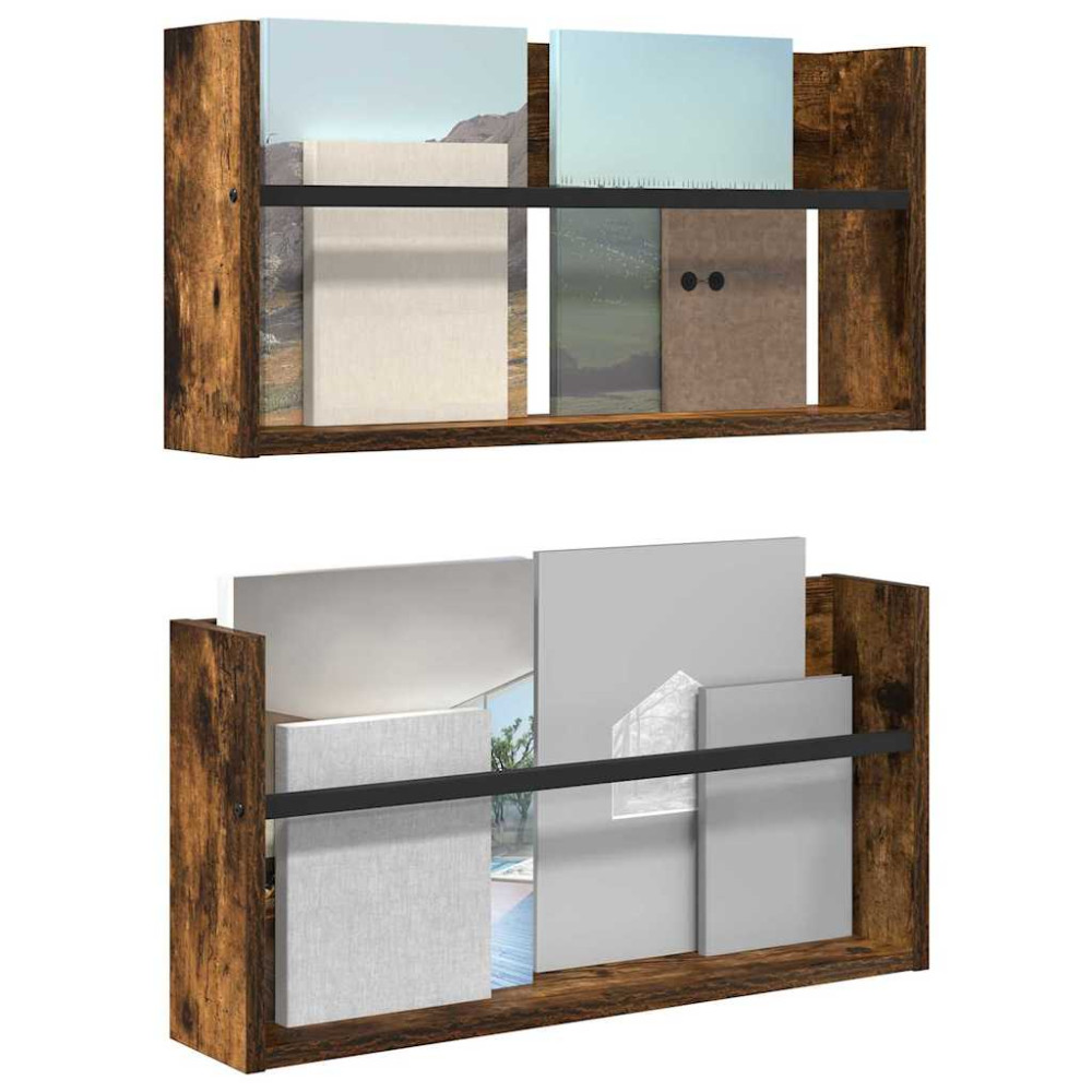 Produktbild för Tidningshylla 2 pcs Rökt ek 60 x 12 x 30 cm Konstruerat trä