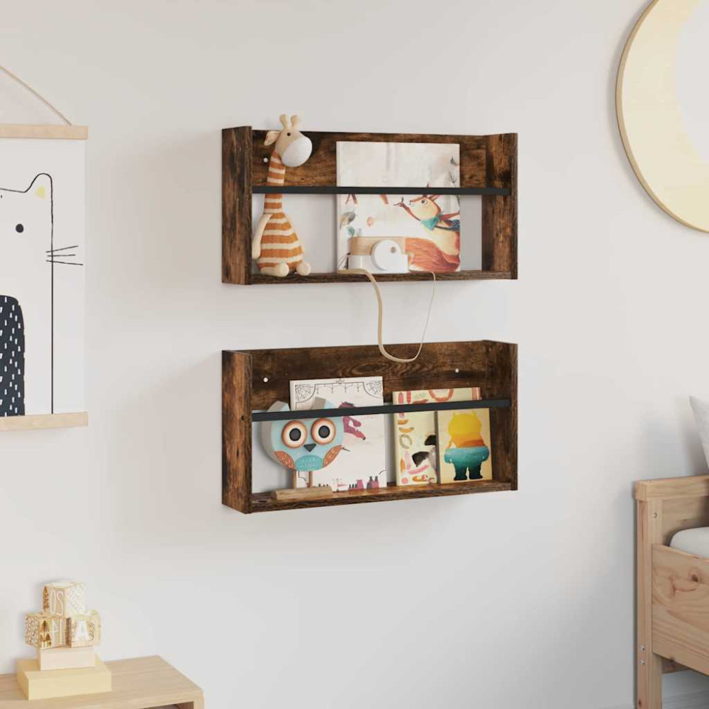 Produktbild för Tidningshylla 2 pcs Rökt ek 60 x 12 x 30 cm Konstruerat trä