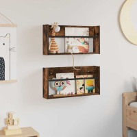 Produktbild för Tidningshylla 2 pcs Rökt ek 60 x 12 x 30 cm Konstruerat trä