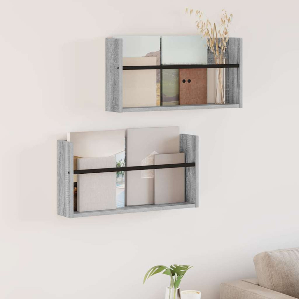 Produktbild för Tidningshylla 2 pcs Grå Sonoma 60 x 12 x 30 cm Konstruerat trä