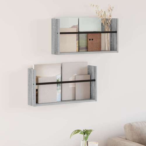 vidaXL Tidningshylla 2 pcs Grå Sonoma 60 x 12 x 30 cm Konstruerat trä