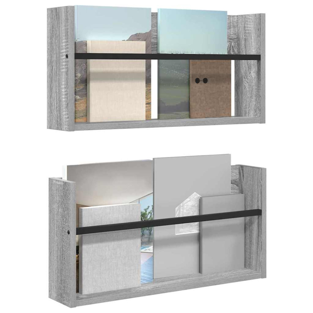Produktbild för Tidningshylla 2 pcs Grå Sonoma 60 x 12 x 30 cm Konstruerat trä