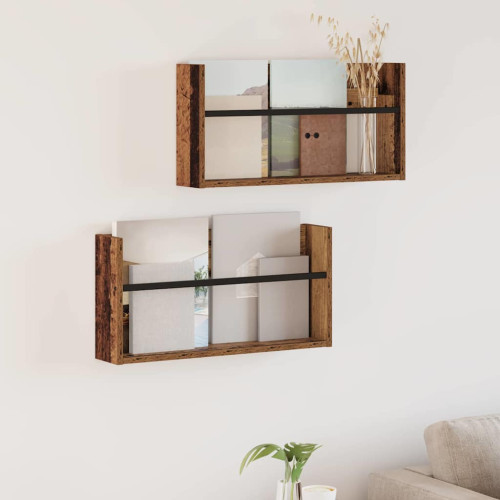 vidaXL Tidningshylla 2 pcs Gammalt trä 60 x 12 x 30 cm Konstruerat trä