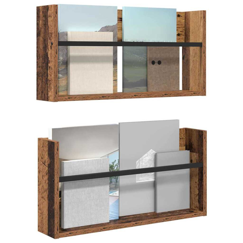 Produktbild för Tidningshylla 2 pcs Gammalt trä 60 x 12 x 30 cm Konstruerat trä