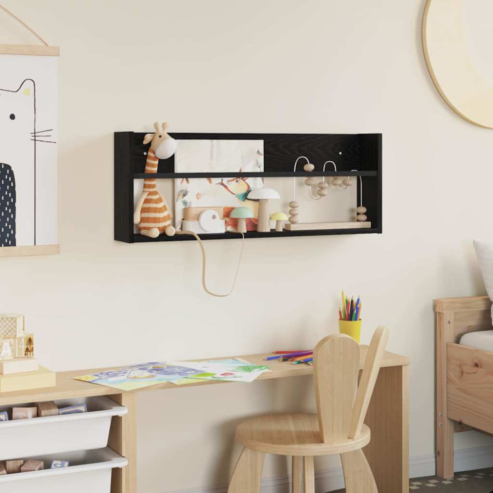 Produktbild för Tidningshylla Svart Ek 80 x 12 x 30 cm Konstruerat trä