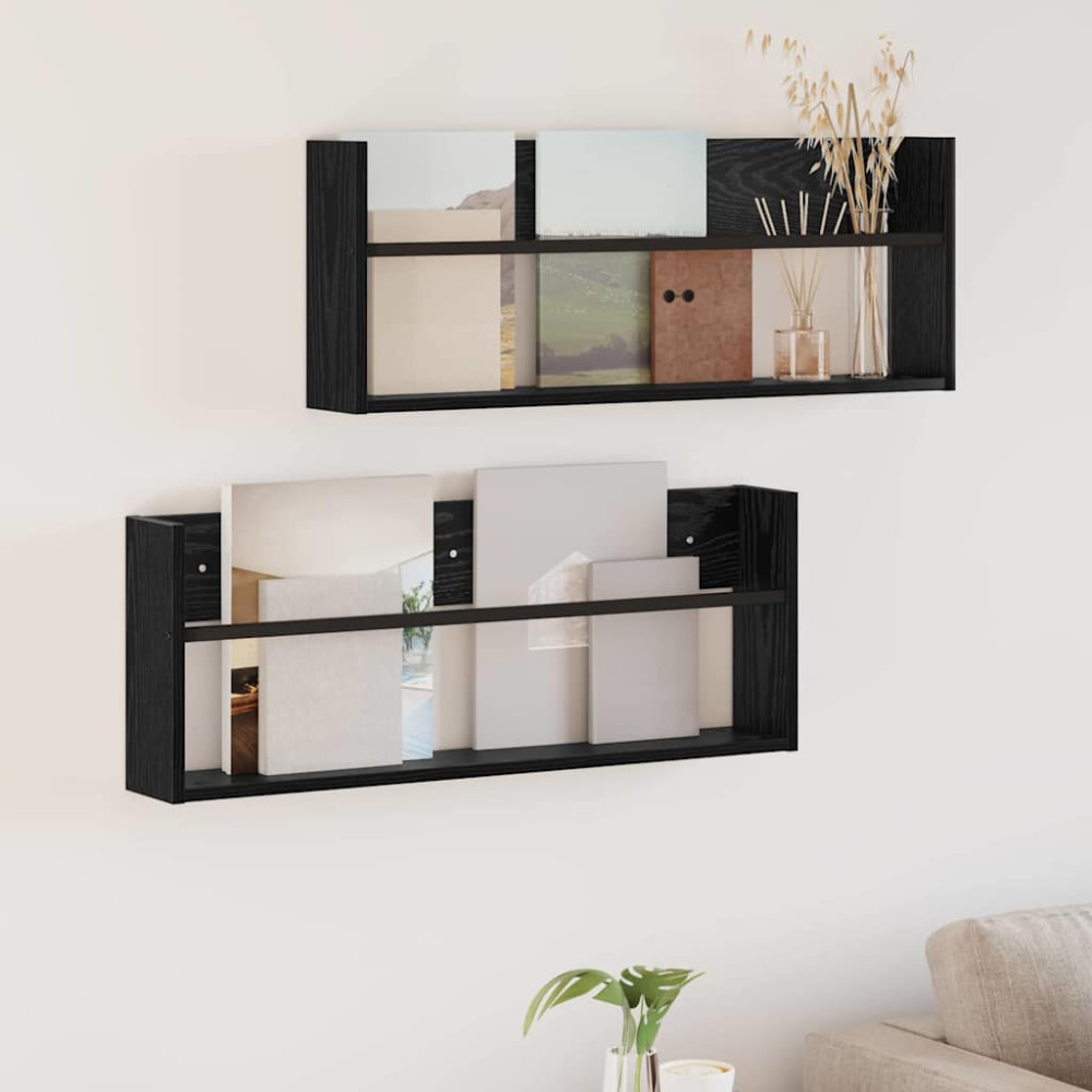 Produktbild för Tidningshylla 2 pcs Svart Ek 80 x 12 x 30 cm Konstruerat trä