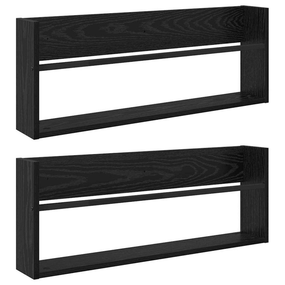 Produktbild för Tidningshylla 2 pcs Svart Ek 80 x 12 x 30 cm Konstruerat trä