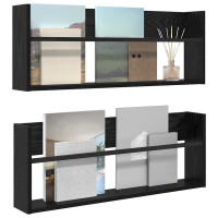 Produktbild för Tidningshylla 2 pcs Svart Ek 80 x 12 x 30 cm Konstruerat trä