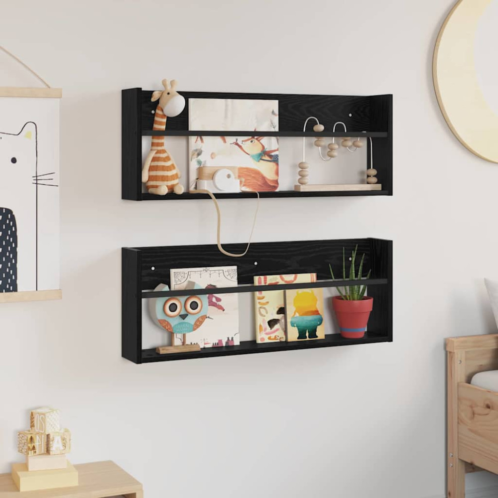 Produktbild för Tidningshylla 2 pcs Svart Ek 80 x 12 x 30 cm Konstruerat trä