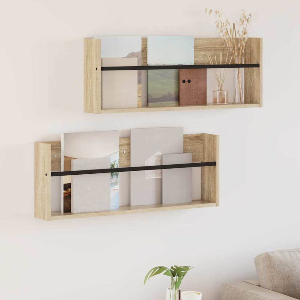 Produktbild för Tidningshylla 2 pcs Sonoma-ek 80 x 12 x 30 cm Konstruerat trä