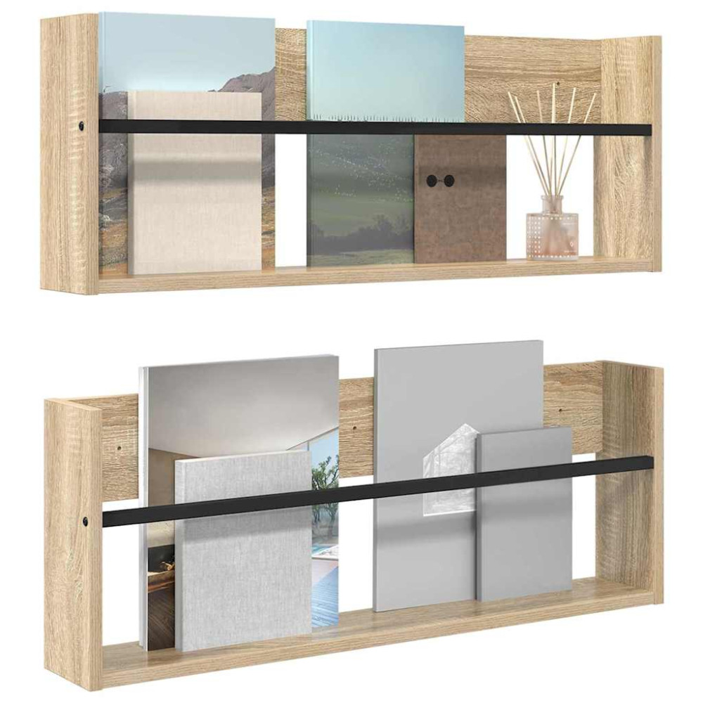 Produktbild för Tidningshylla 2 pcs Sonoma-ek 80 x 12 x 30 cm Konstruerat trä