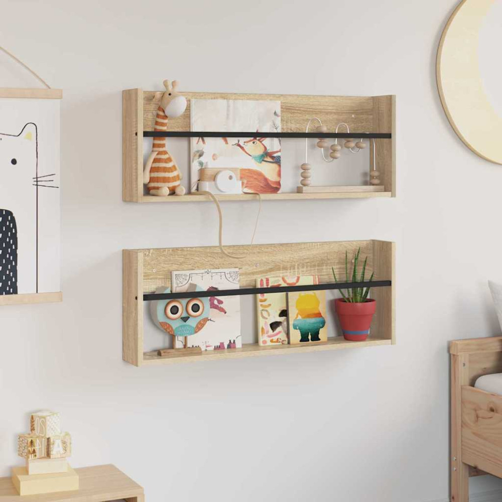 Produktbild för Tidningshylla 2 pcs Sonoma-ek 80 x 12 x 30 cm Konstruerat trä