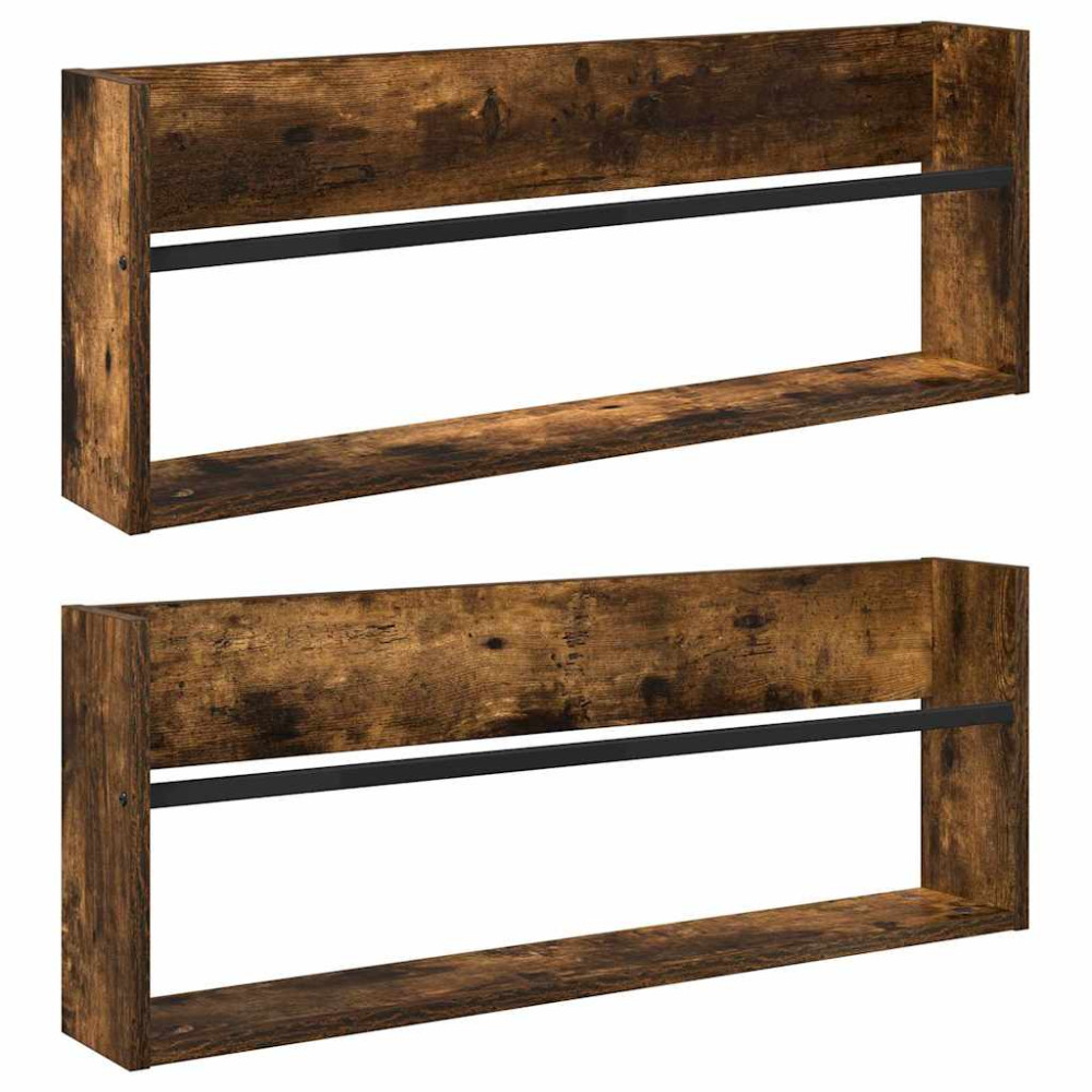 Produktbild för Tidningshylla 2 pcs Rökt ek 80 x 12 x 30 cm Konstruerat trä