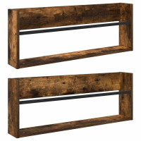 Produktbild för Tidningshylla 2 pcs Rökt ek 80 x 12 x 30 cm Konstruerat trä