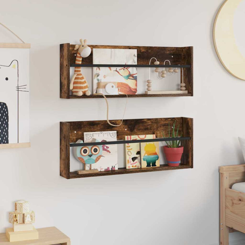 Produktbild för Tidningshylla 2 pcs Rökt ek 80 x 12 x 30 cm Konstruerat trä
