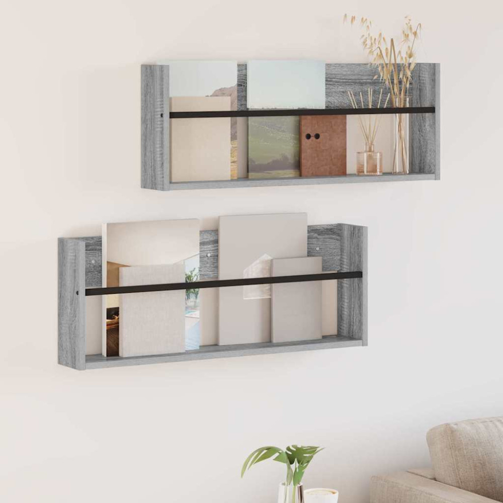 Produktbild för Tidningshylla 2 pcs Grå Sonoma 80 x 12 x 30 cm Konstruerat trä