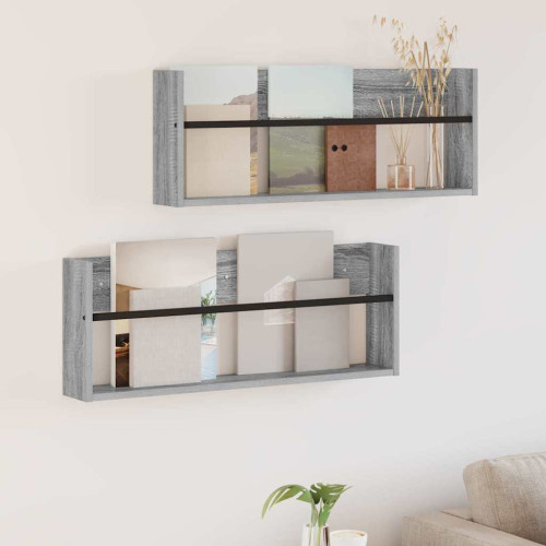 vidaXL Tidningshylla 2 pcs Grå Sonoma 80 x 12 x 30 cm Konstruerat trä
