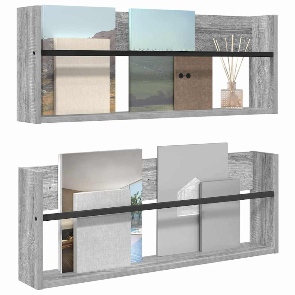 Produktbild för Tidningshylla 2 pcs Grå Sonoma 80 x 12 x 30 cm Konstruerat trä