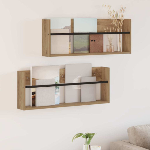 vidaXL Tidningshylla 2 pcs Artisan Ek 80 x 12 x 30 cm Konstruerat trä