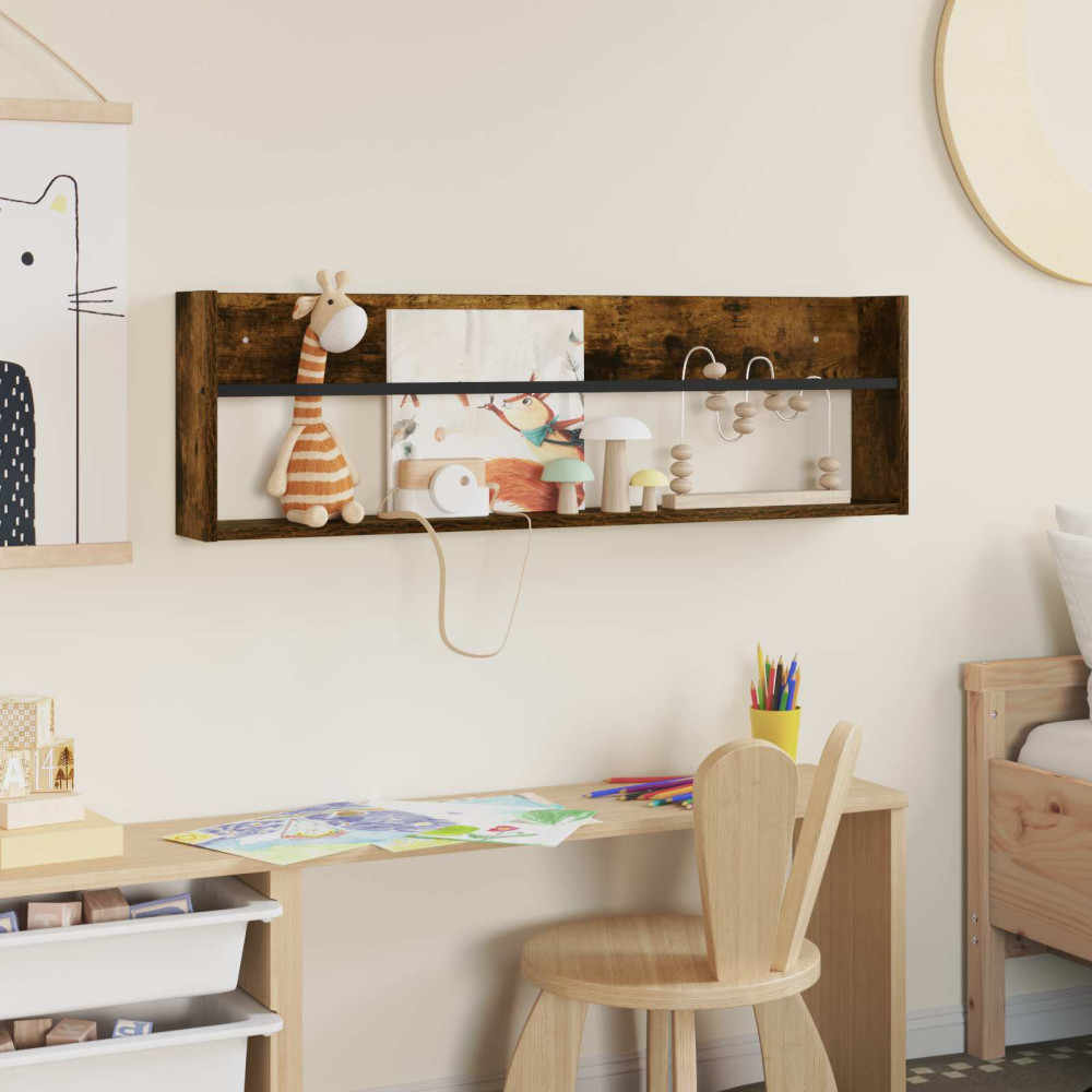 Produktbild för Tidningshylla Rökt ek 100 x 12 x 30 cm Konstruerat trä