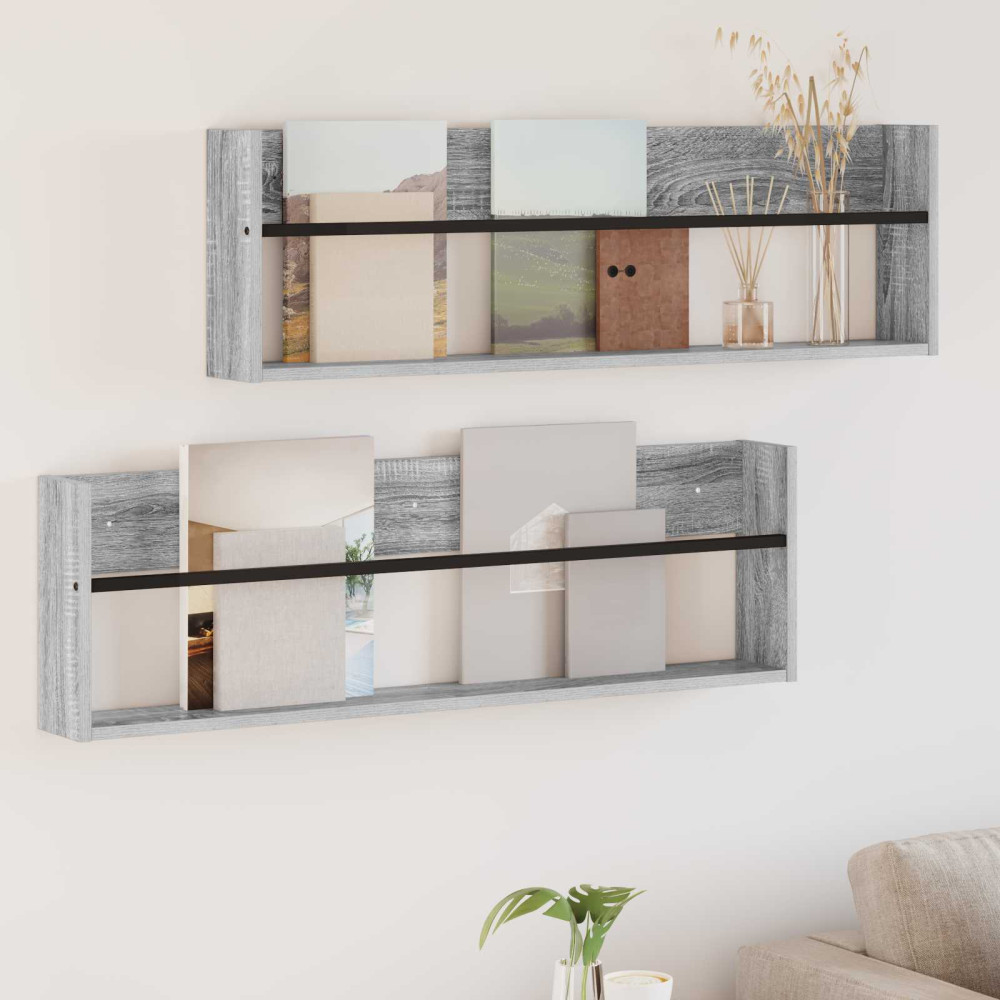 Produktbild för Tidningshylla 2 pcs Grå Sonoma 100 x 12 x 30 cm Konstruerat trä