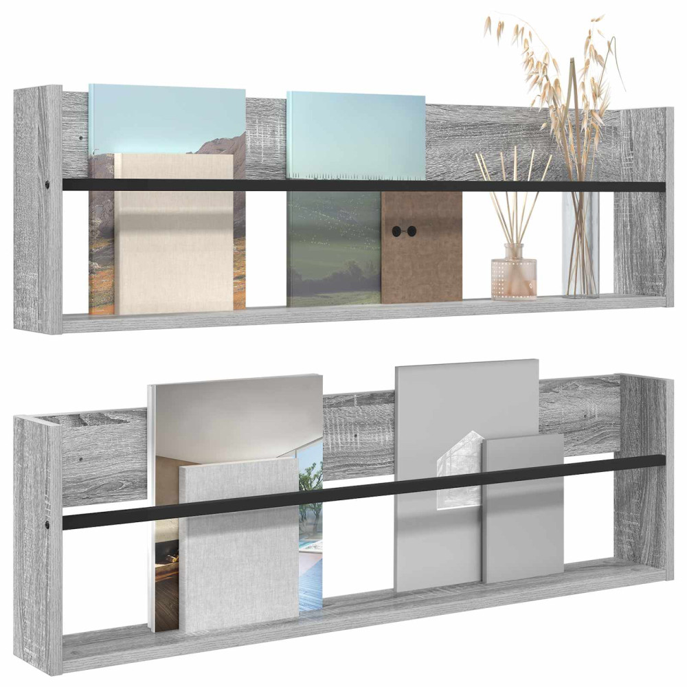 Produktbild för Tidningshylla 2 pcs Grå Sonoma 100 x 12 x 30 cm Konstruerat trä