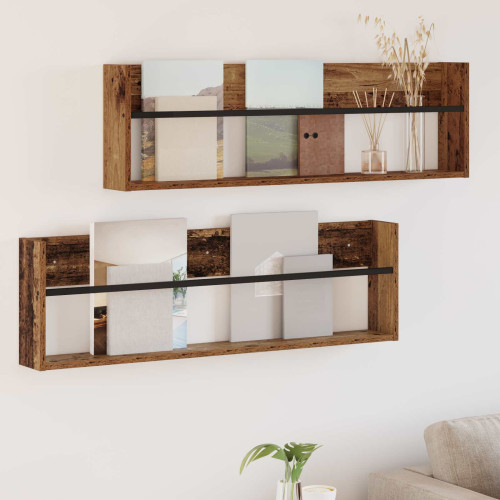 vidaXL Tidningshylla med hylla 2 pcs Gammalt trä 100 x 12 x 30 cm