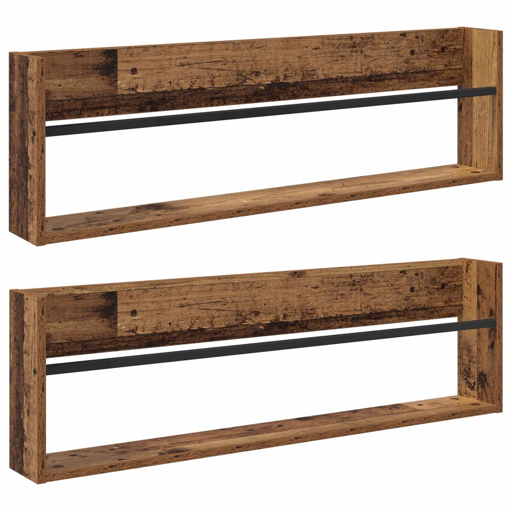 Produktbild för Tidningshylla med hylla 2 pcs Gammalt trä 100 x 12 x 30 cm