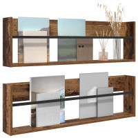Produktbild för Tidningshylla med hylla 2 pcs Gammalt trä 100 x 12 x 30 cm