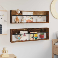Produktbild för Tidningshylla med hylla 2 pcs Gammalt trä 100 x 12 x 30 cm