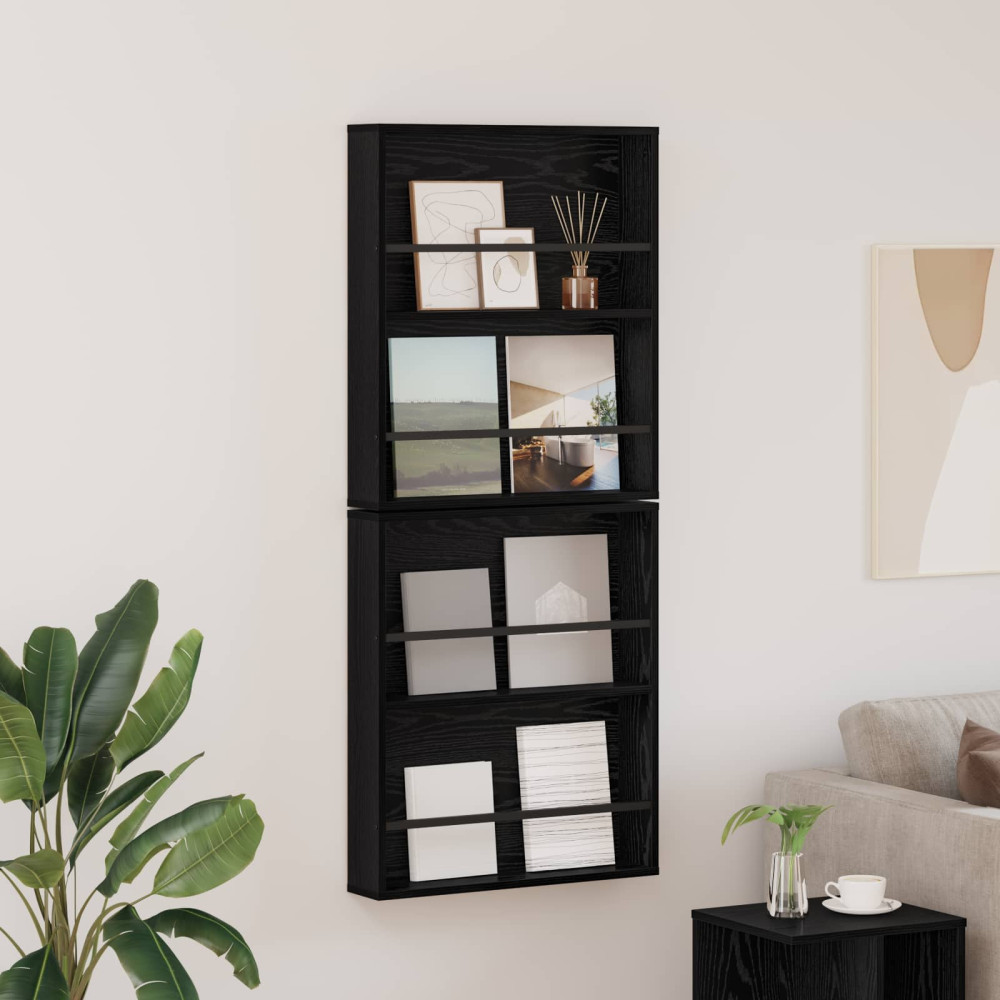 Produktbild för Tidningshylla 2 pcs Svart Ek 60 x 12 x 70 cm Konstruerat trä