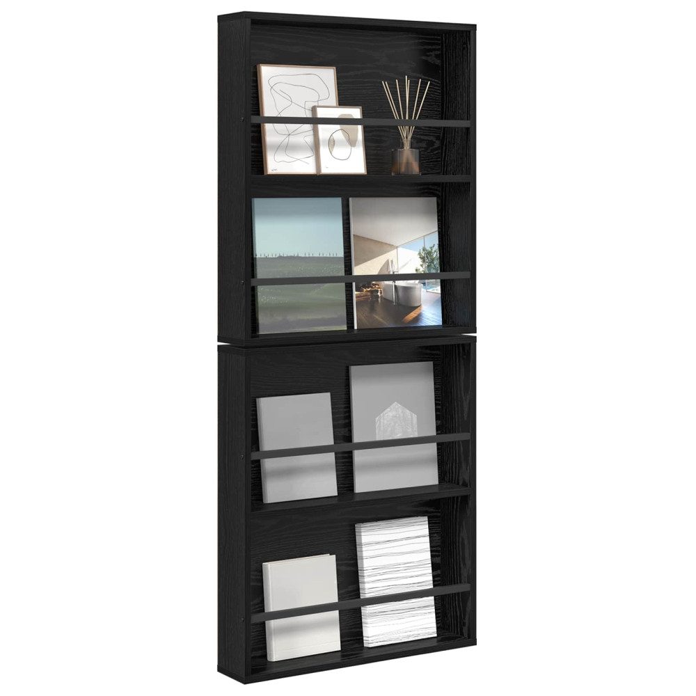 Produktbild för Tidningshylla 2 pcs Svart Ek 60 x 12 x 70 cm Konstruerat trä